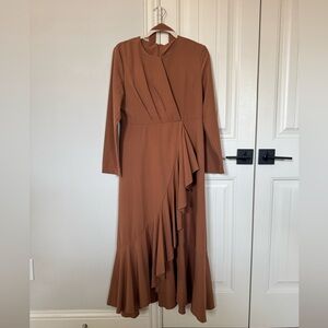 Elegant Brown Ruffle Dress